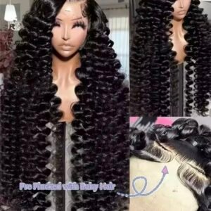 13x6 transparent loose deep curly lace front 30" human hair wig