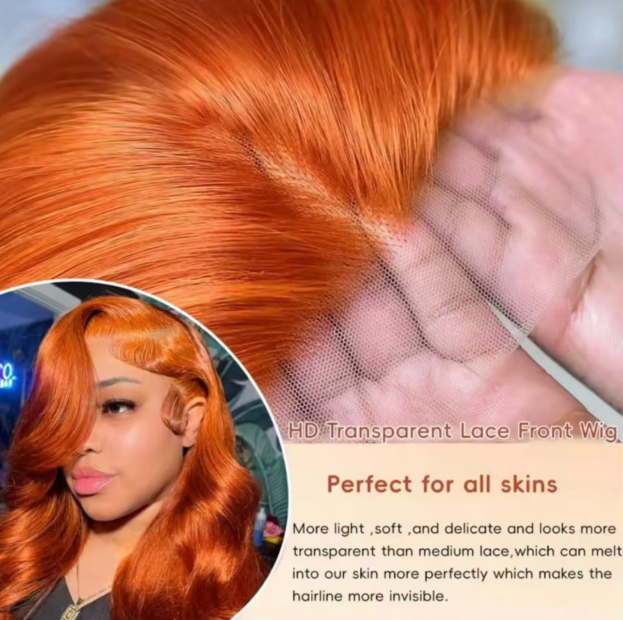 13x6 Transparent Body Wave 530 Ginger Lace Front Wig - Image 2